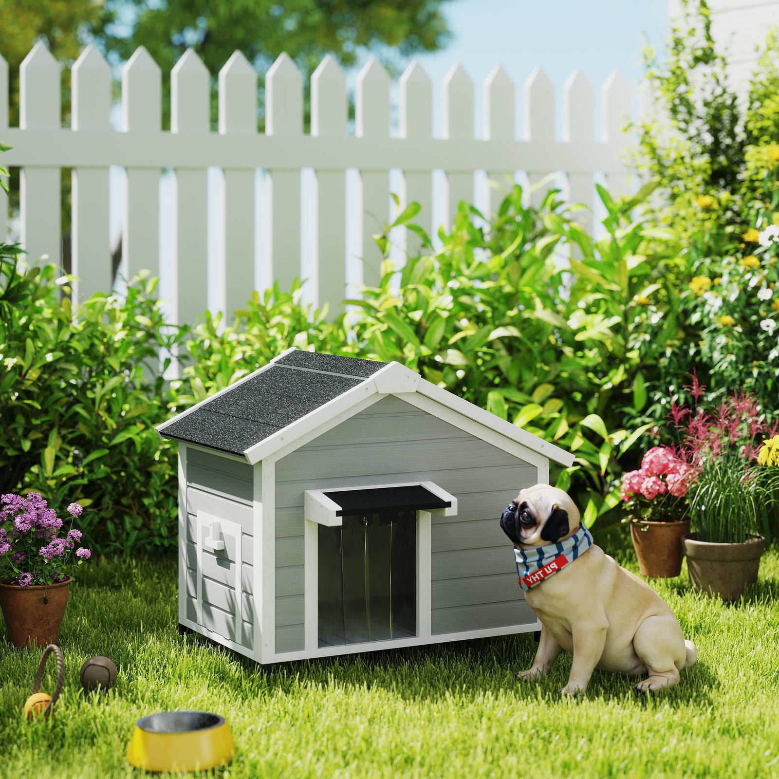 Wooden Dog House With Openable Roof, Removable Floor, Light Grey