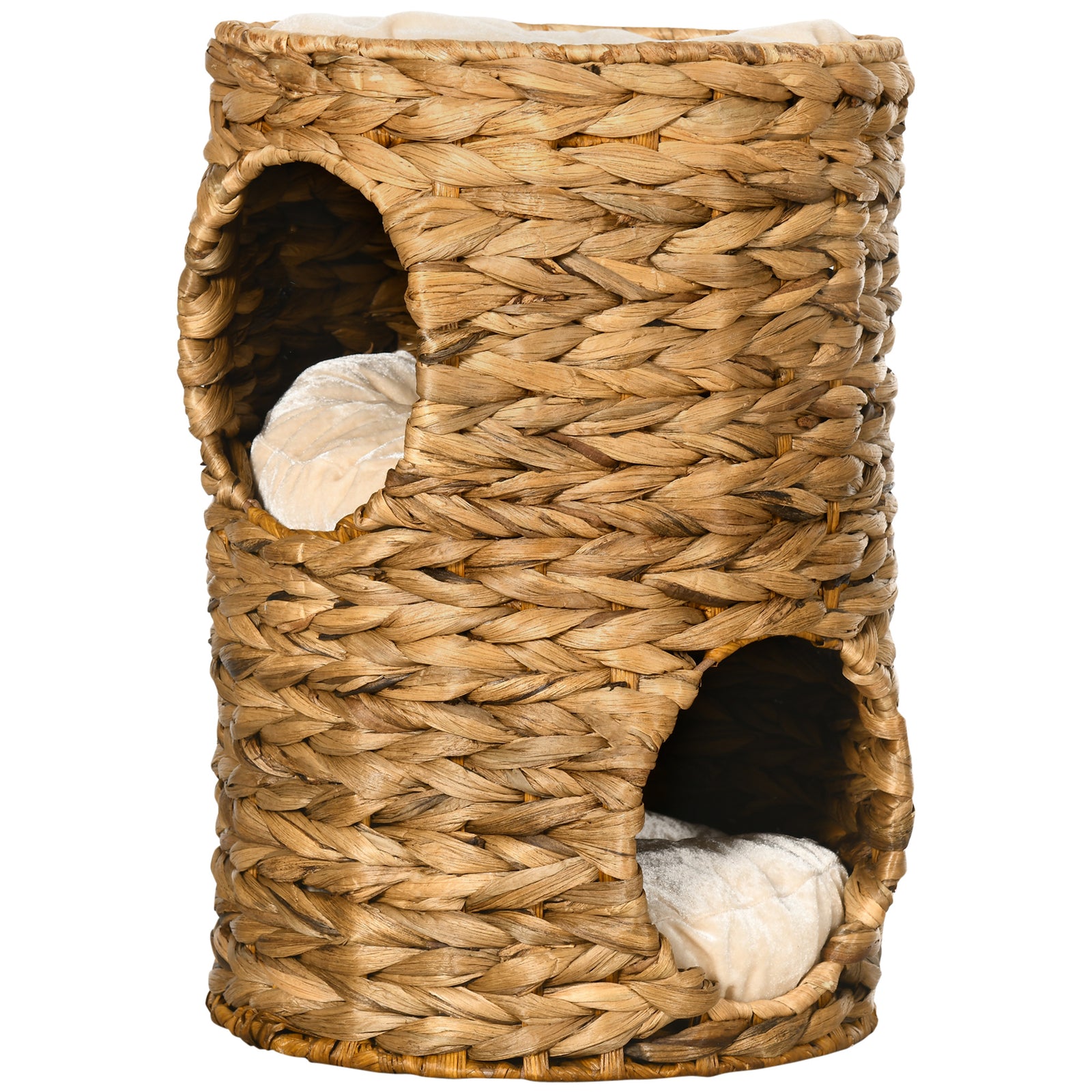 47cm Cat Barrel Tree For Indoor Cats W/ Two Cat Houses, Cushion