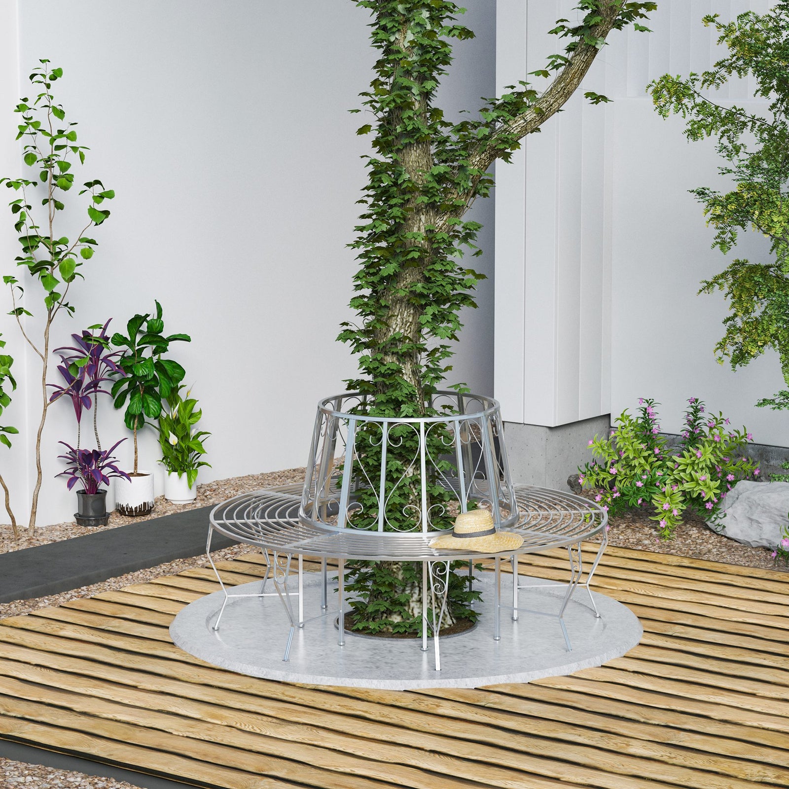 160cm Garden Round Tree Bench Metal