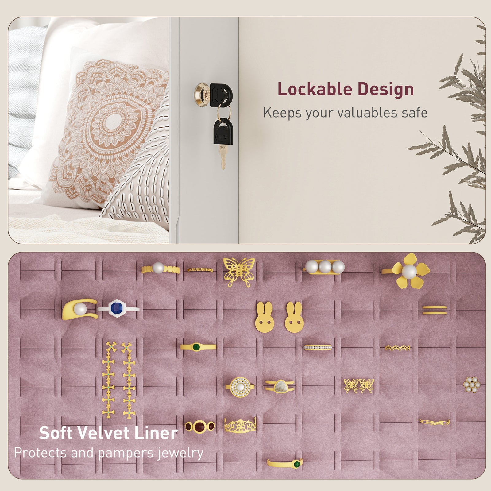 Jewellery Cabinet With Mirror And Led Lights | Pink