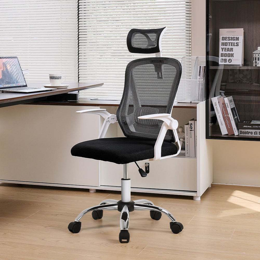 Swivel Office Chair With Headrest | White