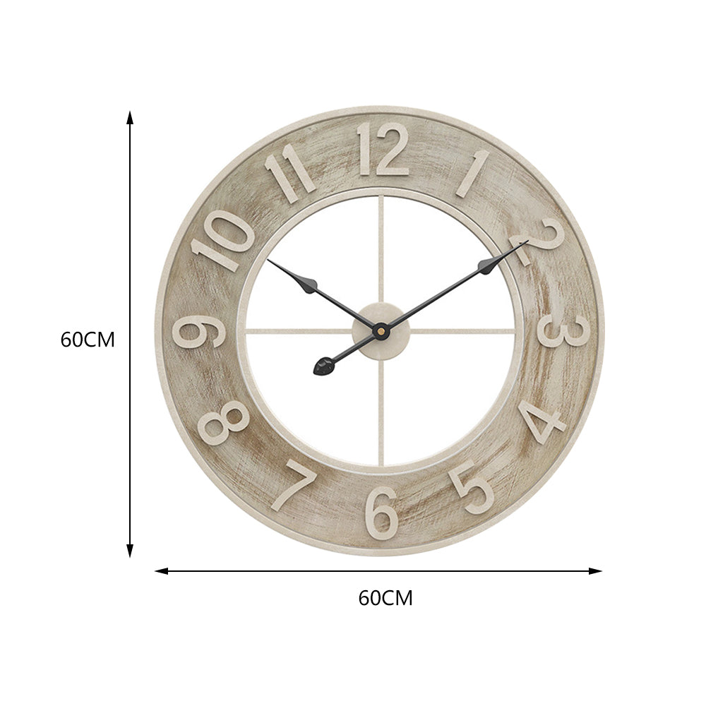 Round Wood Grain Metal Wall Clock