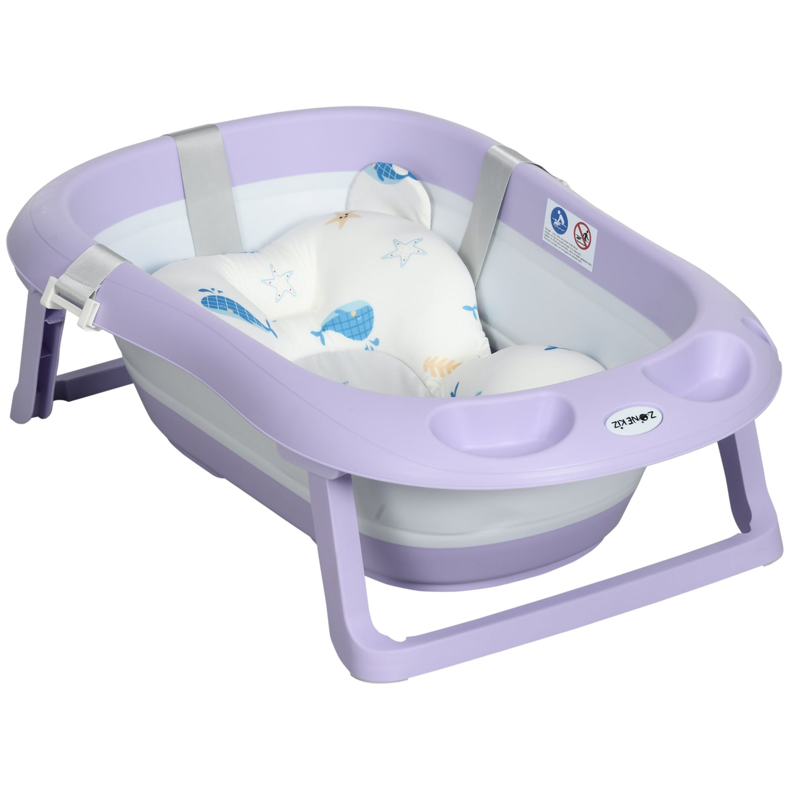 Foldable Baby Bathtub W/ Non-slip Support Legs, Cushion Pad | Purple