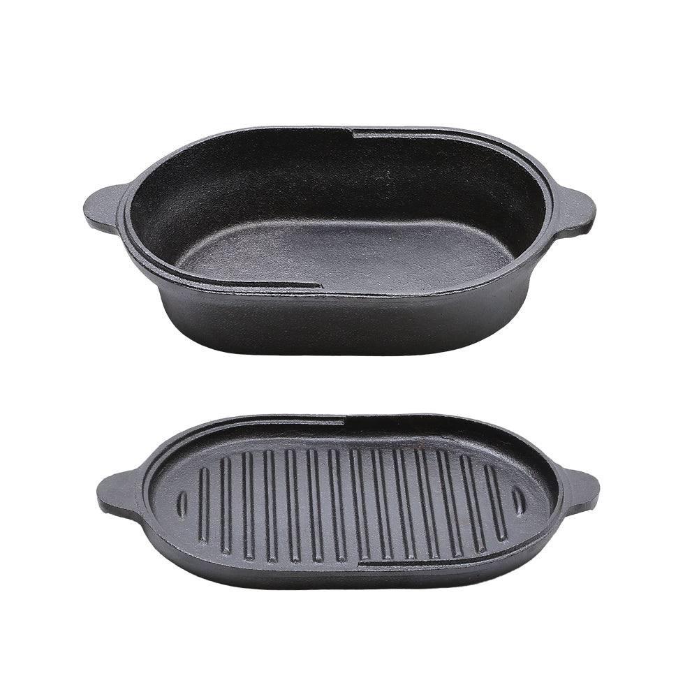 23cm W X 15cm D Black Oval Cast Iron Frying And Stewing Pot