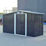 4x8ft Heavy Duty Garden Metal Shed With  Extra 66cm Outdoor Weatherproof Firewood Tool Storage Rack