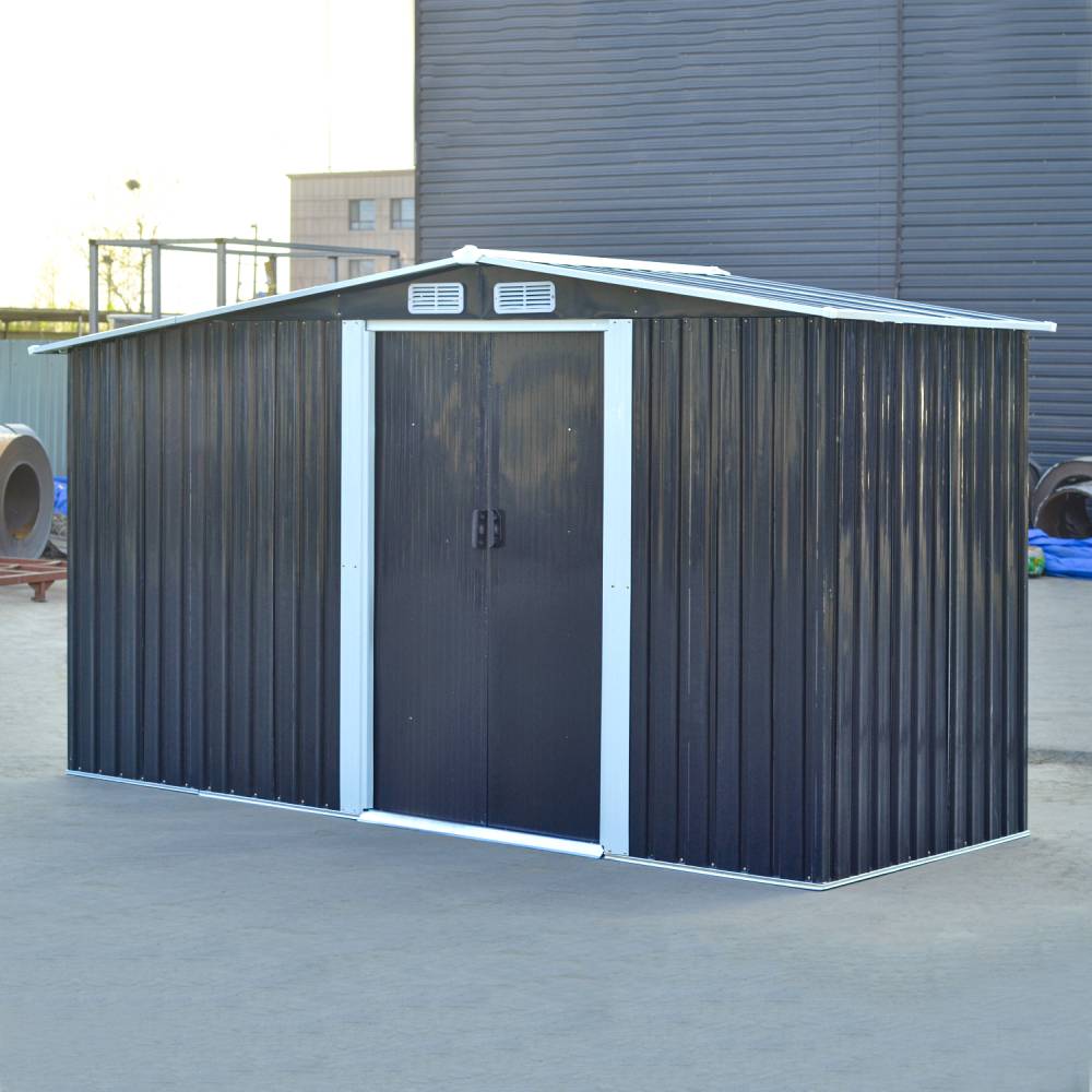 4x8ft Heavy Duty Garden Metal Shed With  Extra 66cm Outdoor Weatherproof Firewood Tool Storage Rack