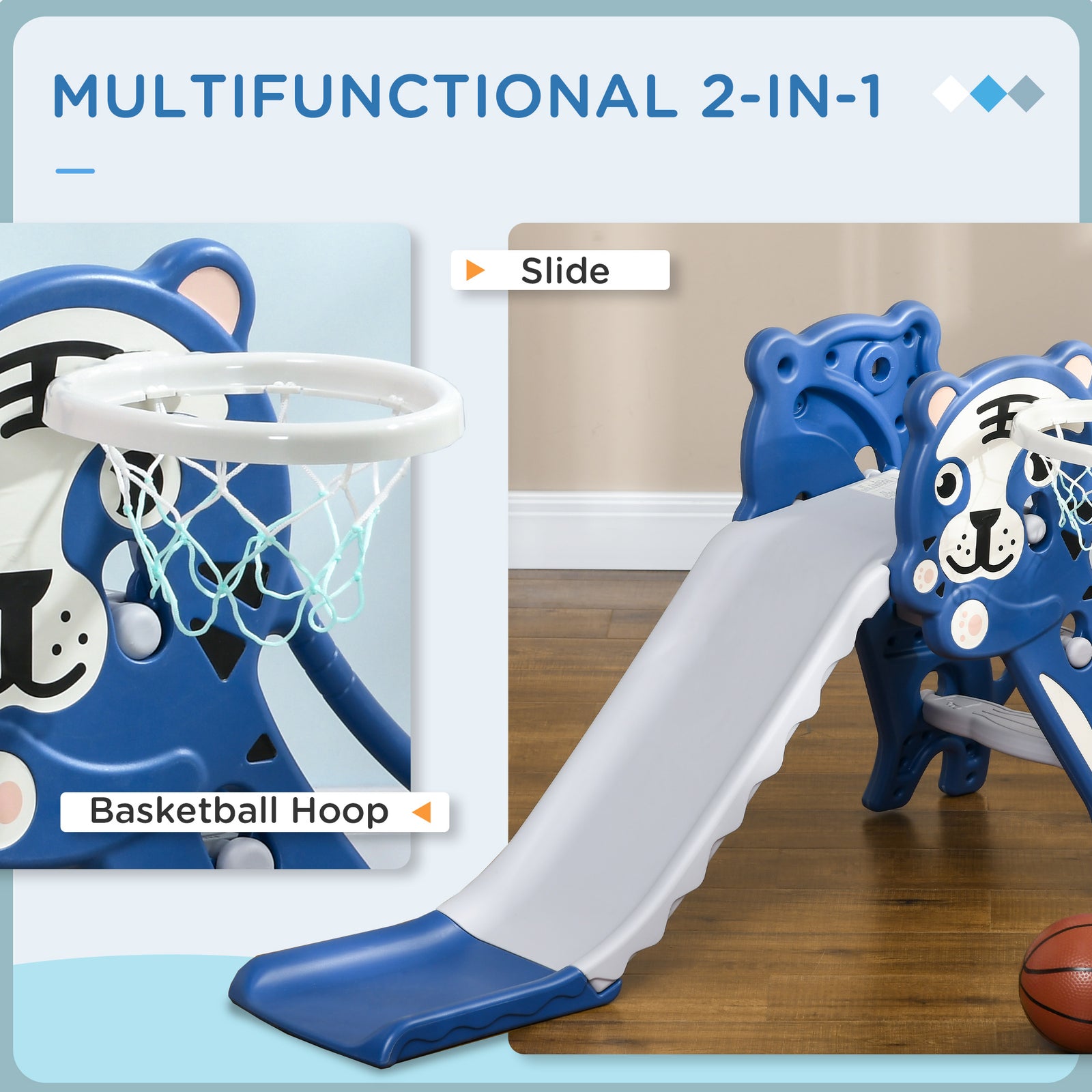 Kids Slide With Basketball Hoop, Basketball, For 18-36 Months | Blue