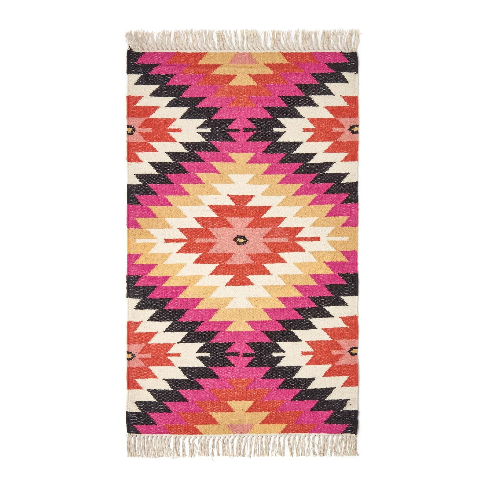 Jakarta Handwoven Geometric Kilim Wool Rug | 150cm x 220cm | Orange & Black