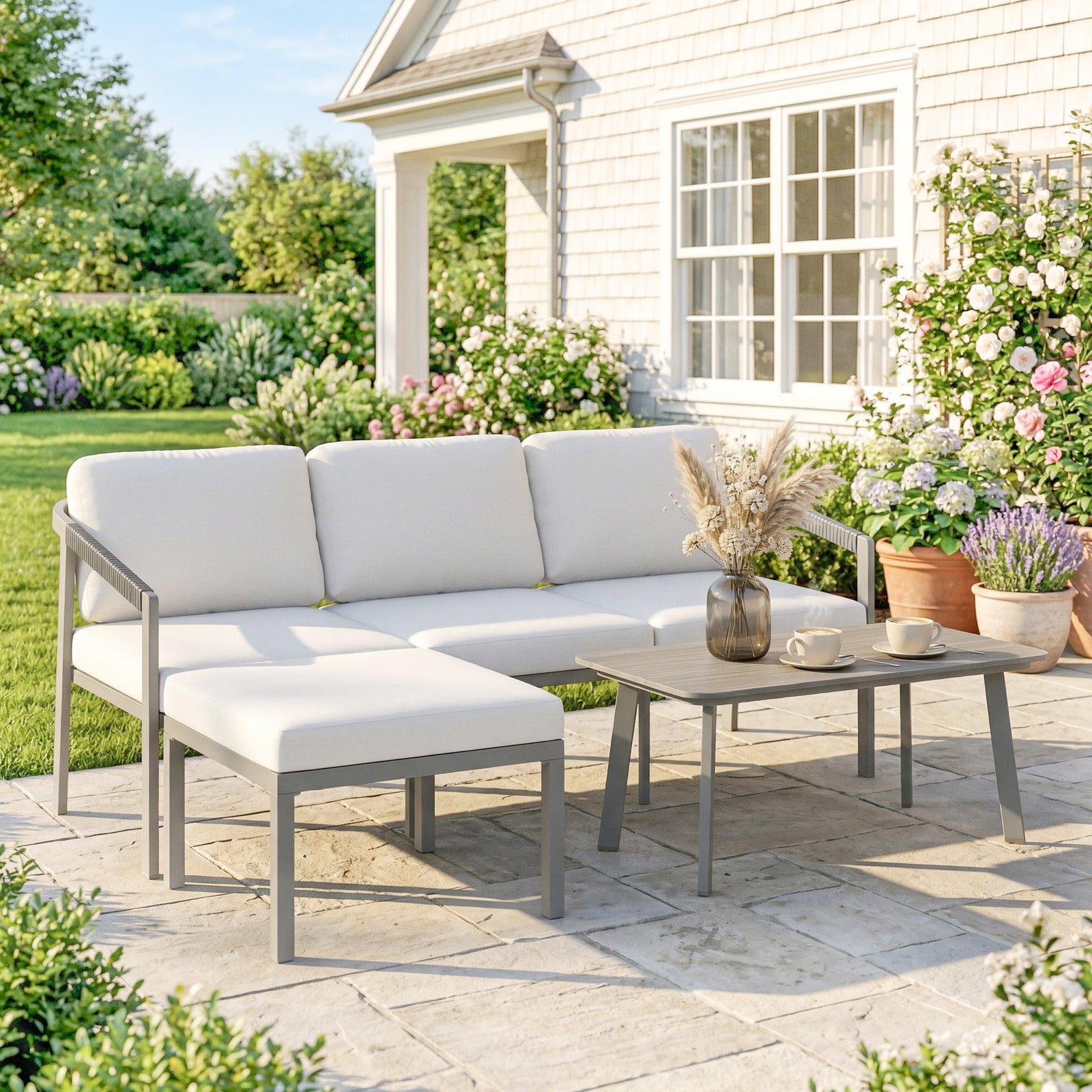 3 Piece Garden Dining Set, Outdoor Patio Furniture, Grey