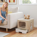 Foldable Cat Litter Box With Lid, Slide-out Drawer | Khaki