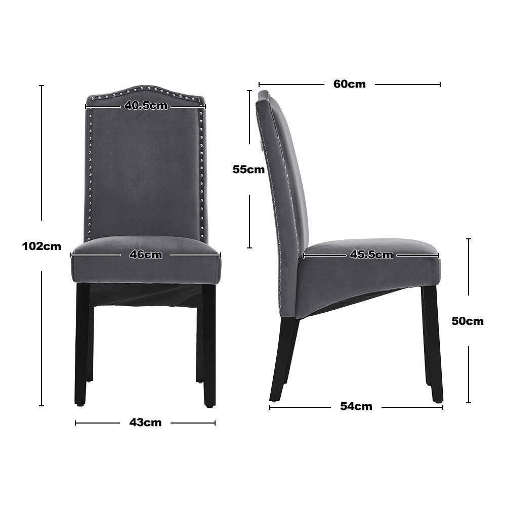 Set Of 2 Grey Velvet High Back Dinning Chair