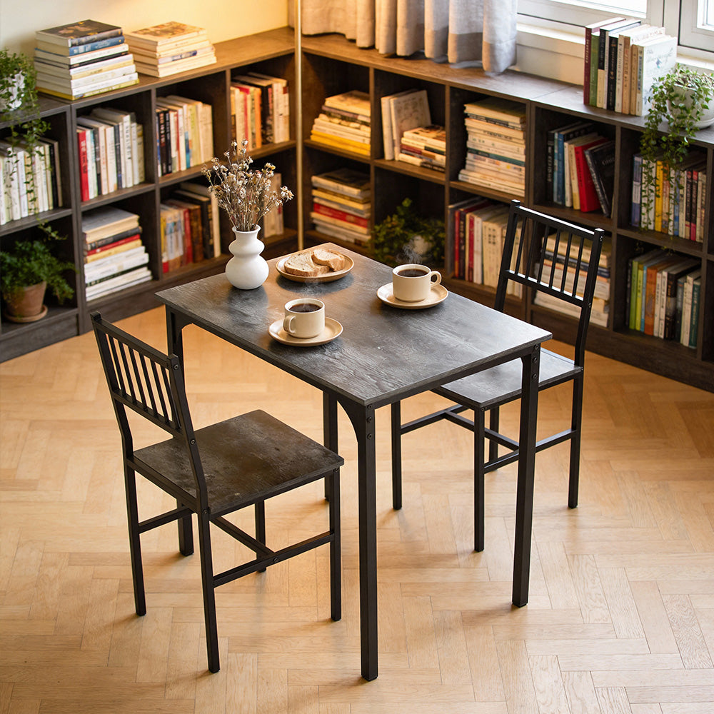 Retro Dining Table Set With 2 Chairs | Grey