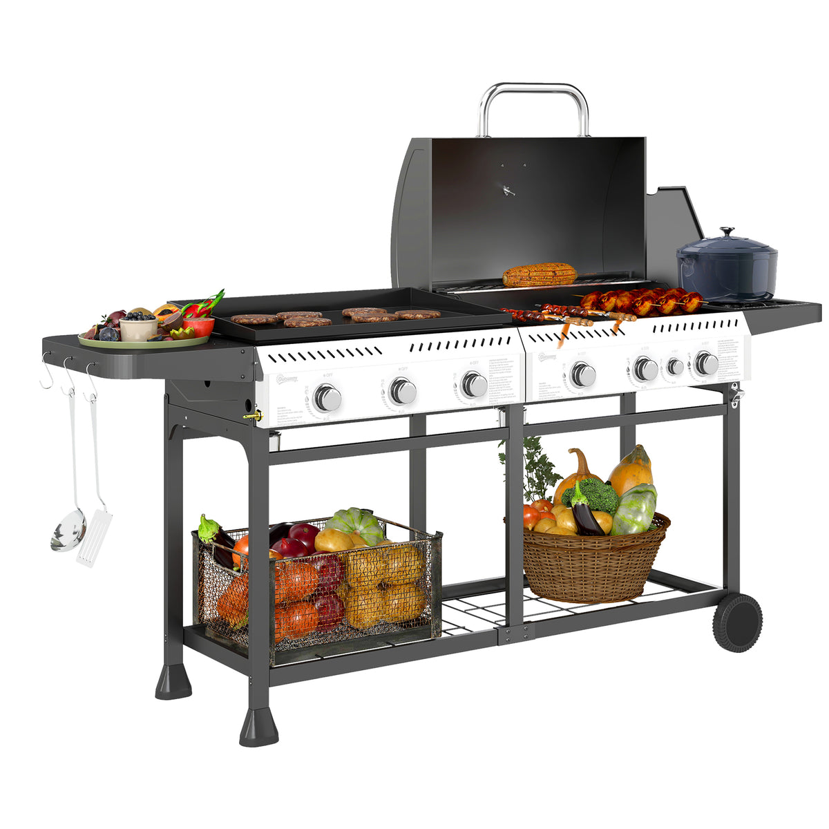 2-in-1 Gas & Plancha Grill, 6 Burners
