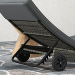 Outdoor Reclining Lounge Chair, Pe Wicker, Rolling Wheels