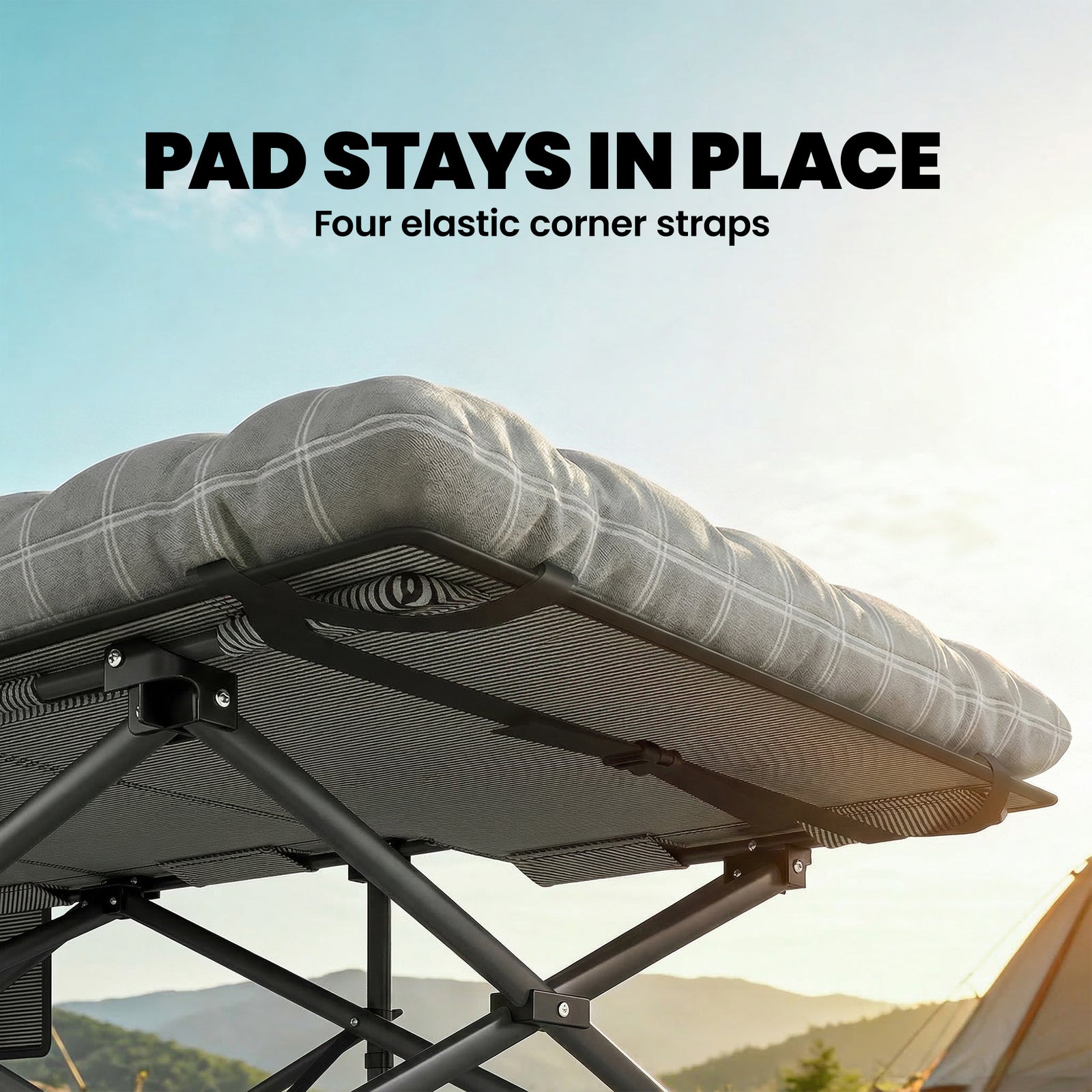 Camping Cot Heavy Duty Folding Bed With Soft Pad | Grey