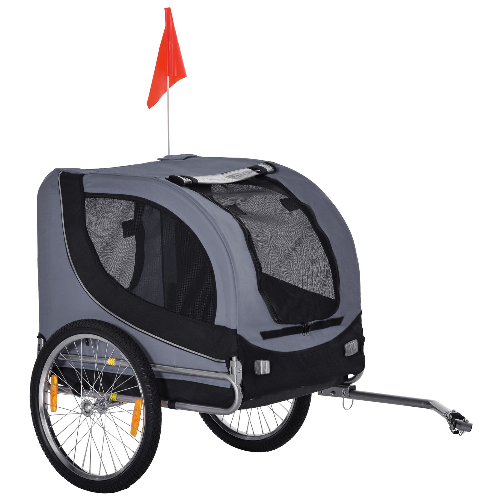 Pawhut Pet Bicycle Trailer Steel Dog Bike Carrier Water Resistant Travel | Gray