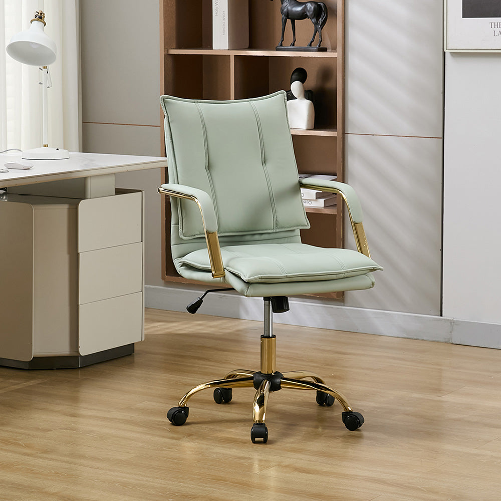 Modern Pu Leather Office Chair With Armrests, Gas Lift Height Adjustment | Light Green