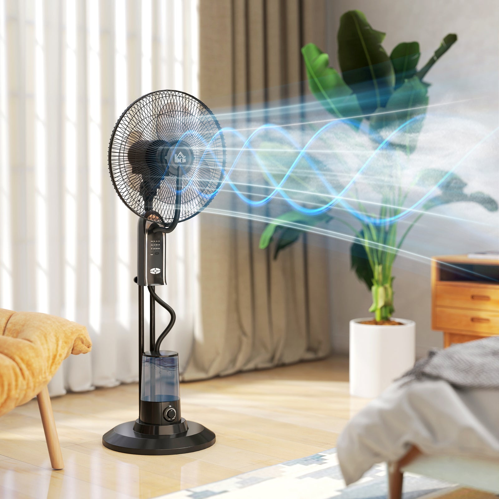 Spray Misting Fan, Pedestal Fan W/ Oscillation, 120 Cm, Remote