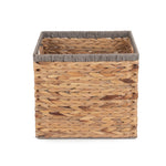 Water Hyacinth Square With Grey Rope Border Storage Basket | Small | Brown