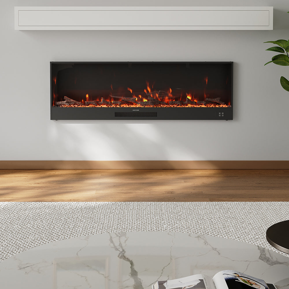 Modern Electric Fireplace – 12 Flame Colors, 6 Brightness Levels, Smart App & Remote Control, High-carbon Steel Housing | Large | Black