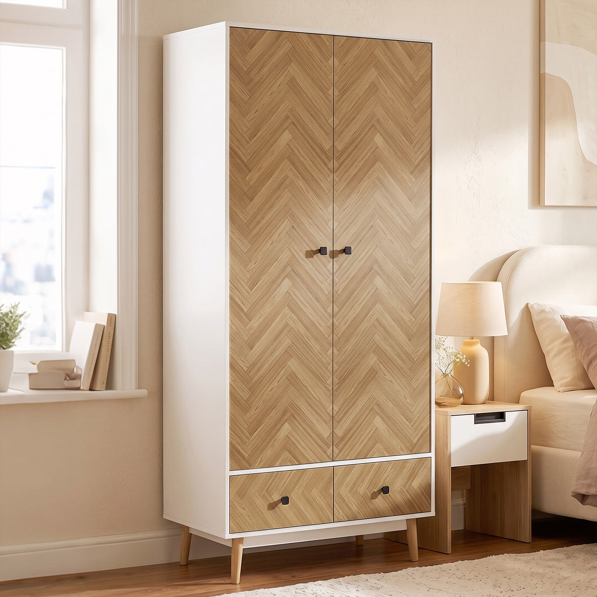 HOMCOM Cabinet Wood-effect Sticker Surface With 2 Storage Shelves, White
