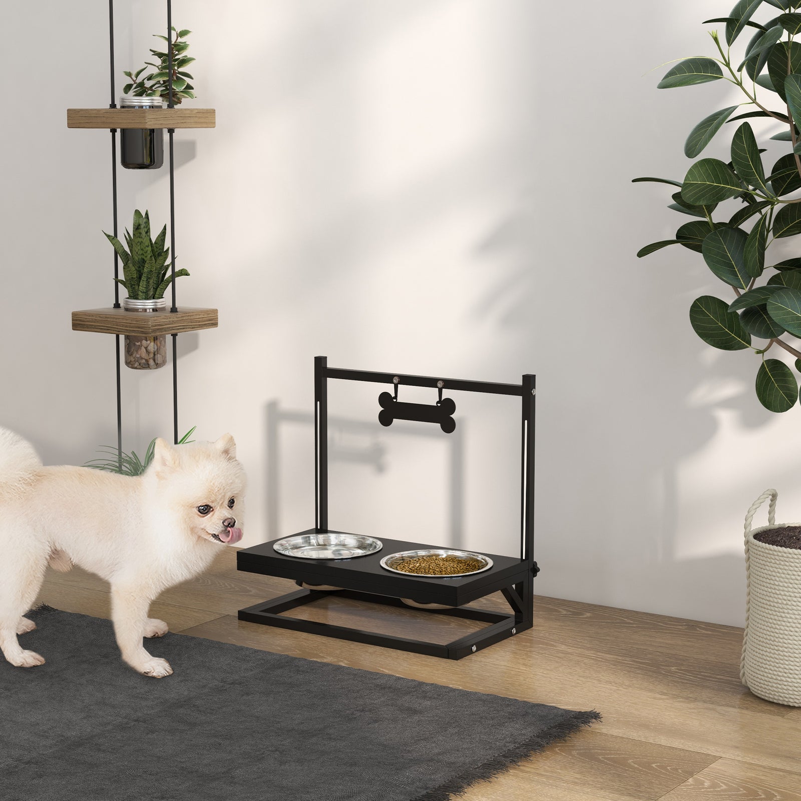 Raised Dog Bowl W/ Adjustable Height Stand, For Small Medium Large Dogs