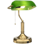 HOMCOM Desk Lamp With Vintage Bronze Tone Base, Pull Rope Switch, Green