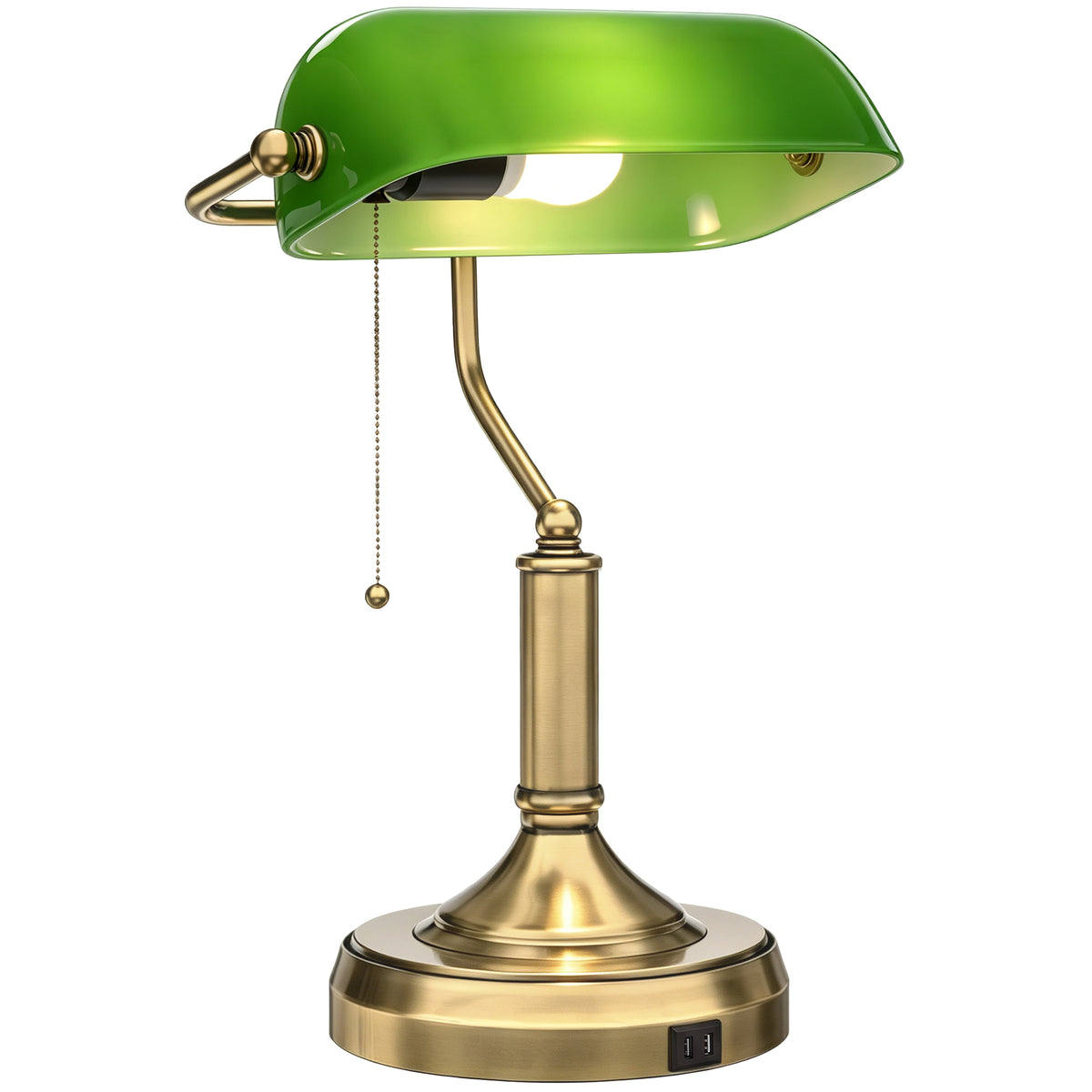 HOMCOM Desk Lamp With Vintage Bronze Tone Base, Pull Rope Switch, Green
