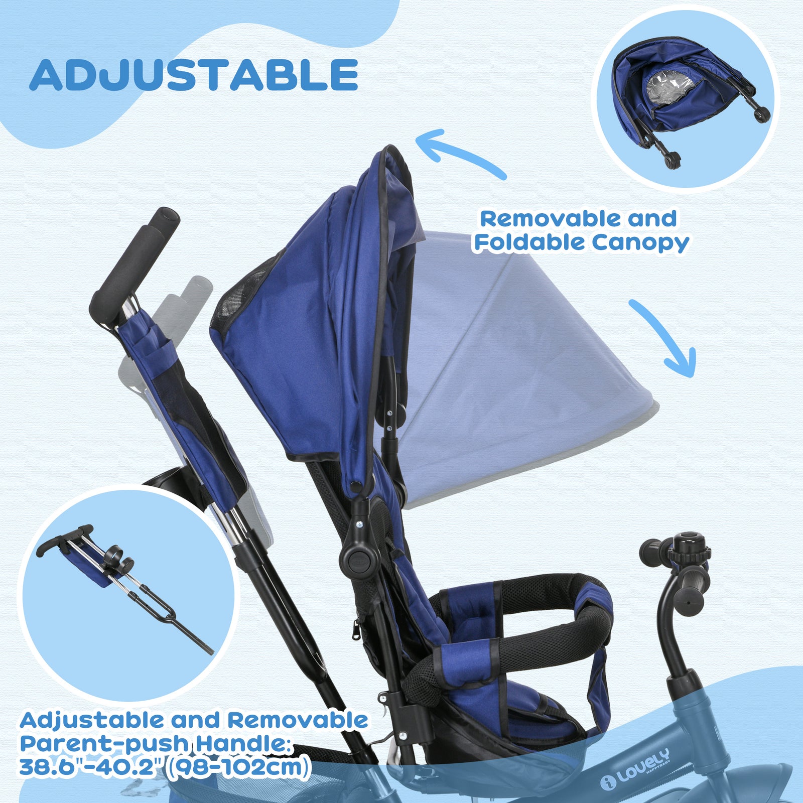 6 In 1 Kids Trike, Stroller With Parent Handle | Blue