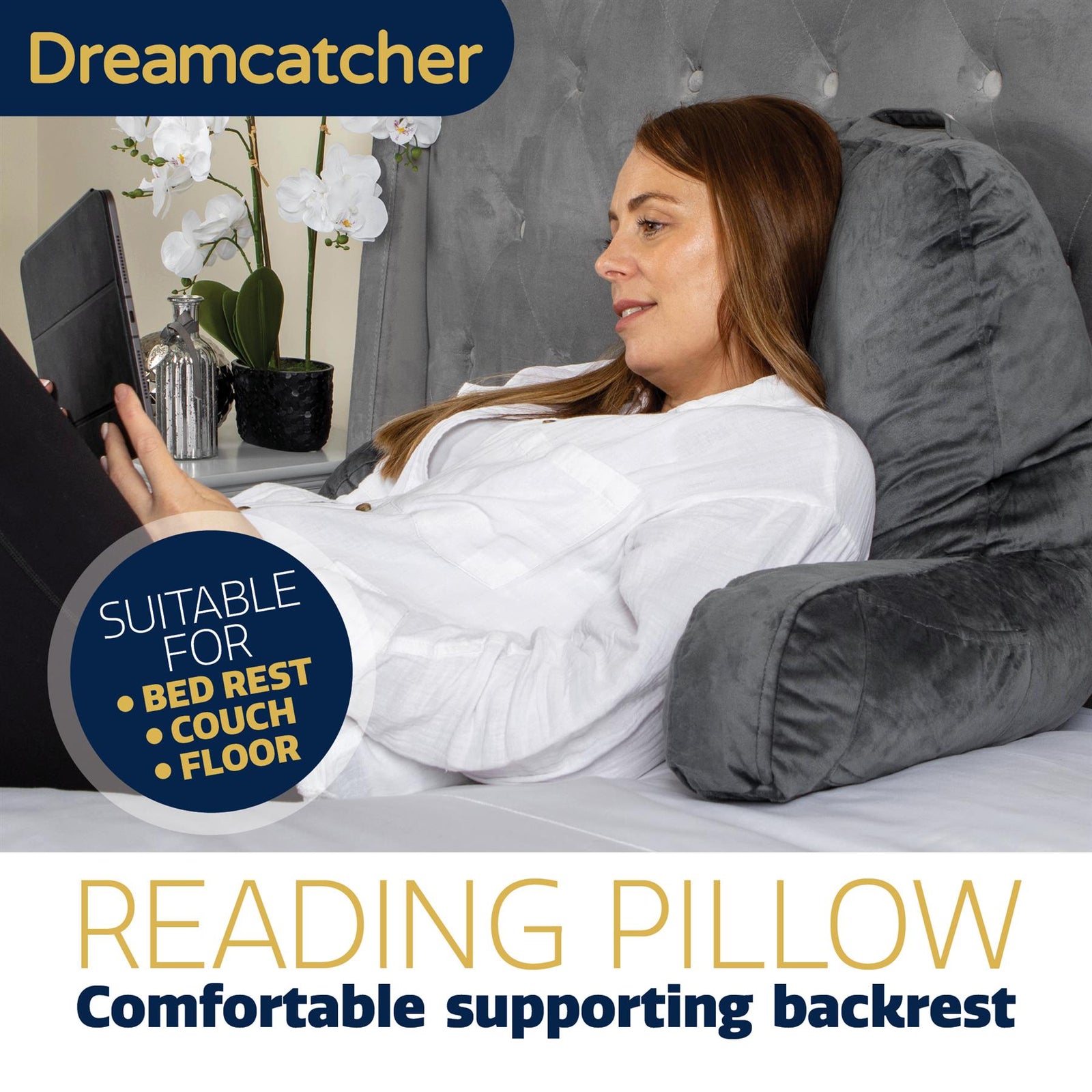 Large Reading Pillow, Shredded Memory Foam Cuddle Cuddle Cushion Backrest, Arm Support ,washable Velvet Cover | L | Grey