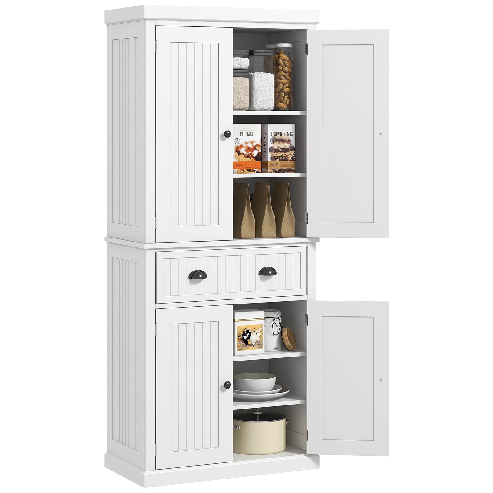 Kitchen Storage Cabinet W/ Drawers Cupboards Shelves Home | White