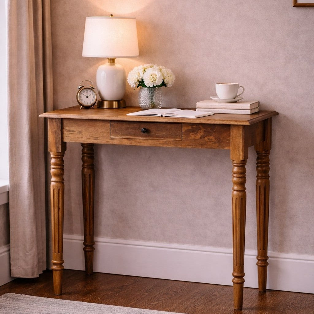 Artisan Furniture Solid Wood Oakish Turned Leg Writing Desk