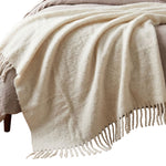 Pure Handmade Halo Wool Blend Bed & Sofa Throw Blanket | 130cm x 170cm | Ivory