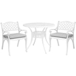 Set Of 3 Retro Garden Bistro Set Cast Aluminium With Cushions | White