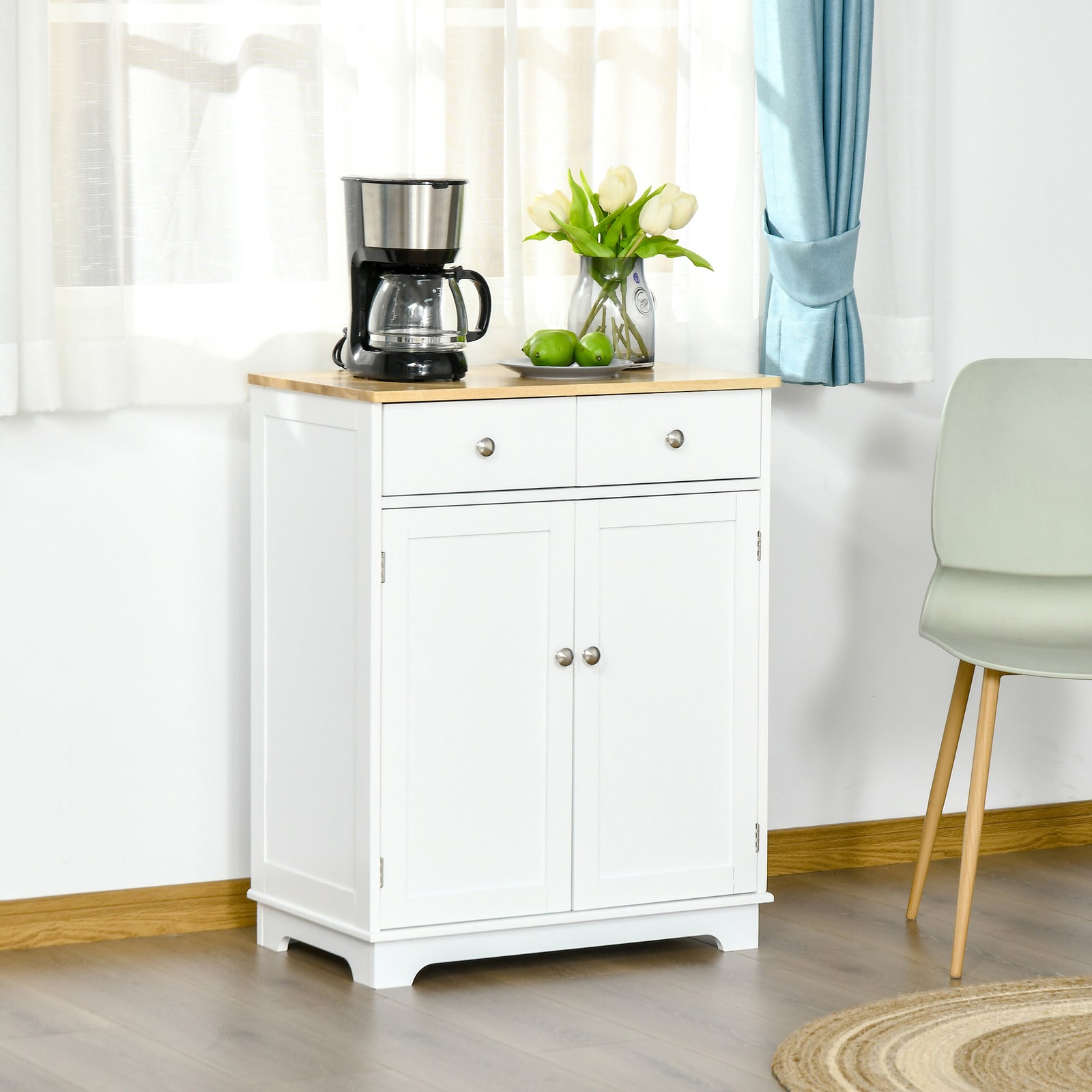 Rubber Wood Top Kitchen Cupboard Side Cabinet Adjustable
