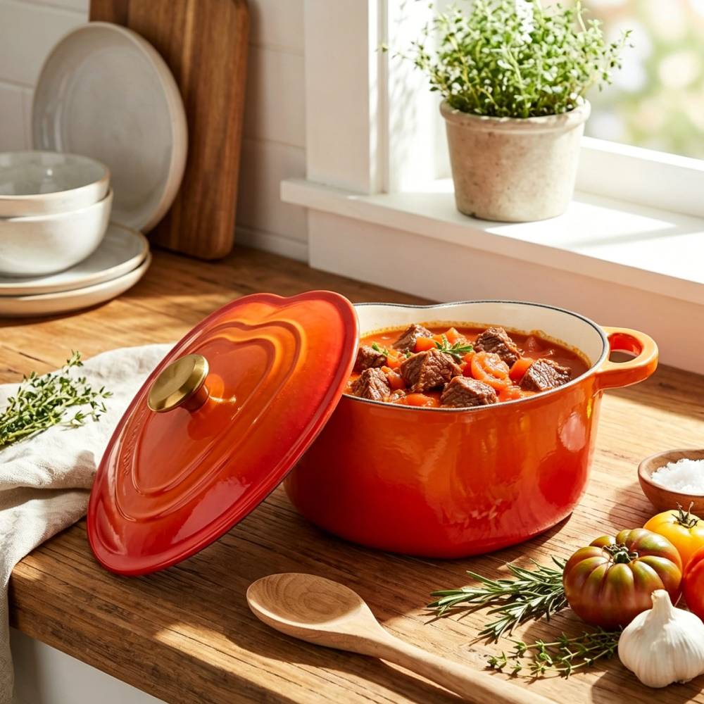1.9l Enamelled Cast Iron Heart-shaped Dutch Oven Pot With Lid | Orange