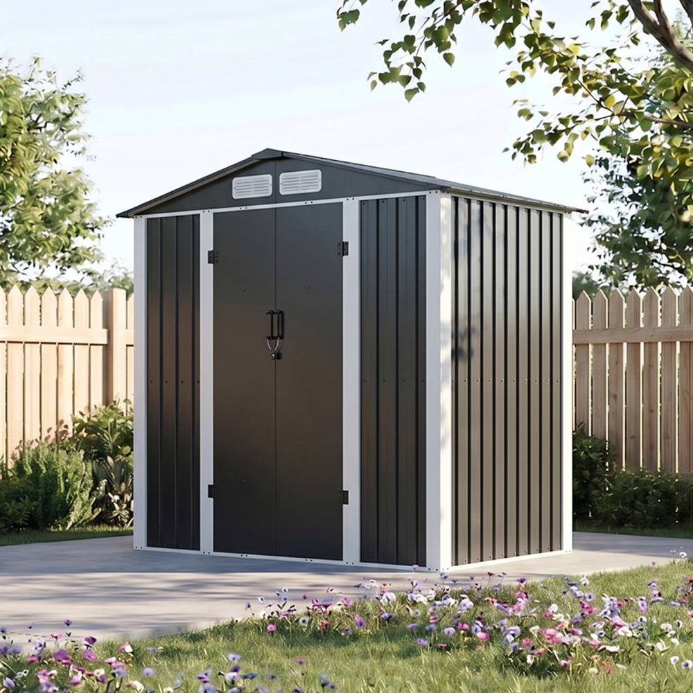 Breeins 6 X 4ft Lockable Metal Outdoor Storage Shed with Apex Roof, Double Hinge Doors & Air Vents, Weather-Resistant Garden Tool Storage House