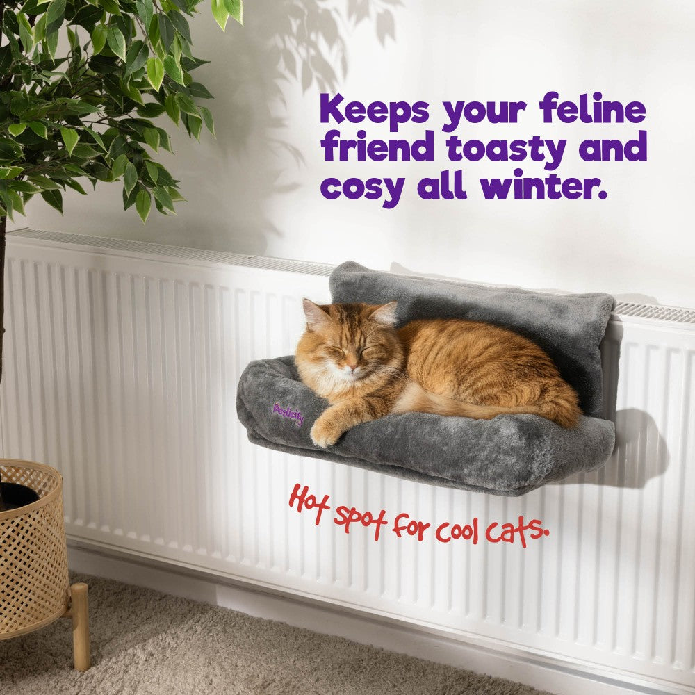Heated Radiator Cat Bed Soft Fleece Padded Design Grey