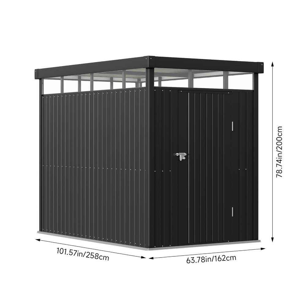 5.31ftx 8.46ft Metal Garden Storage Shed Skylight Roof Shed, Flat Roof Storage