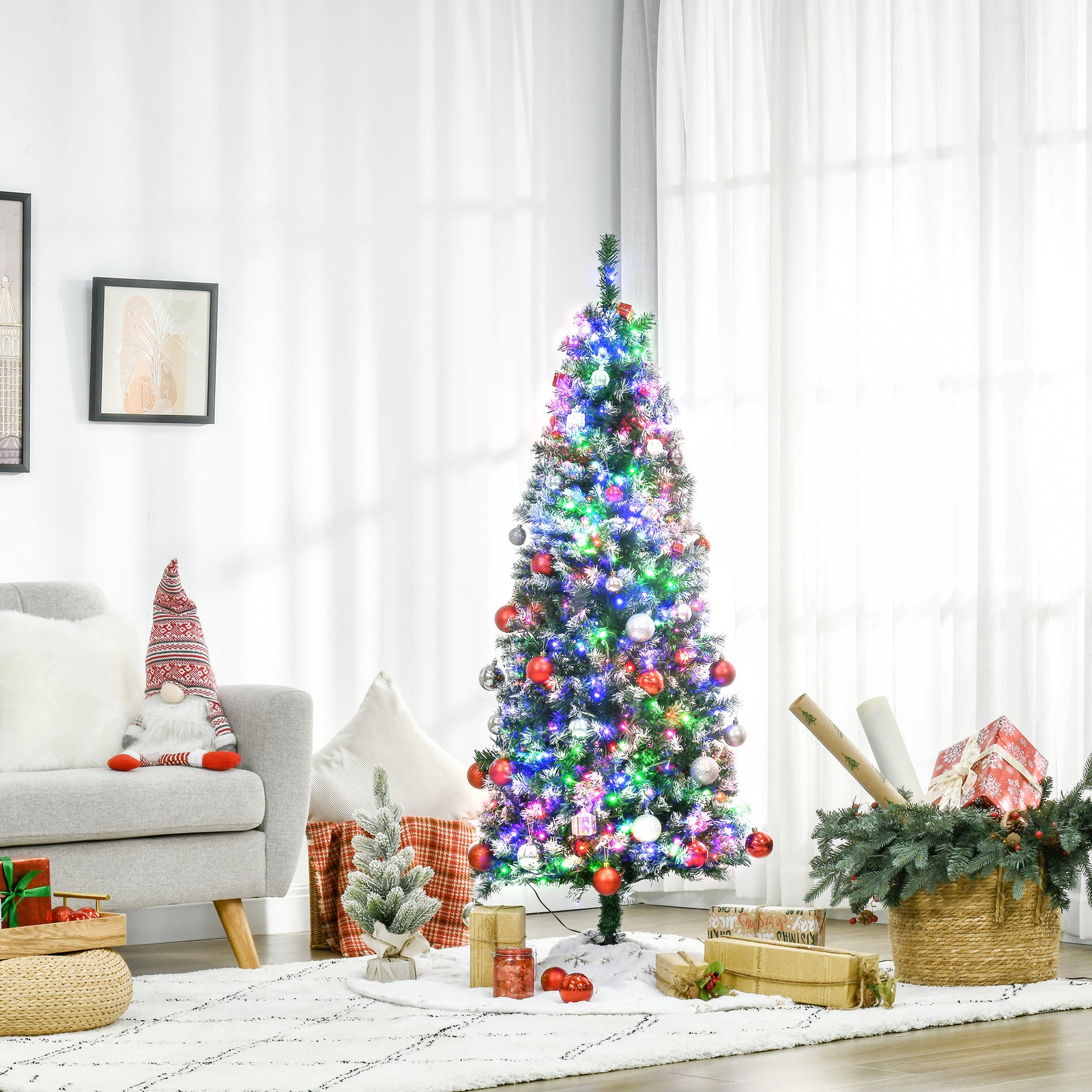 5/6/7ft Prelit Artificial Xmas Tree With Colourful Led | 5ft | Green