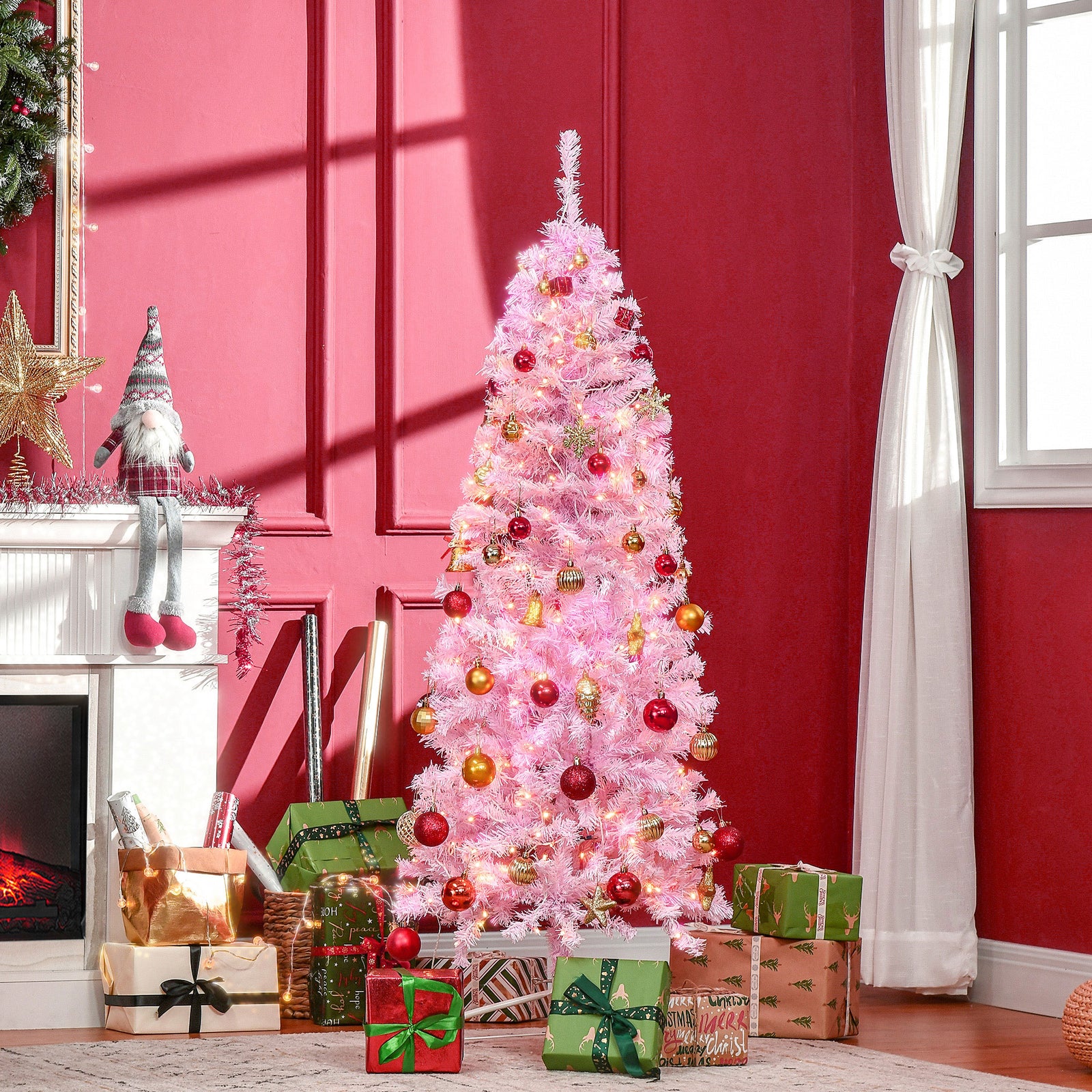 5/6/7ft Tall Prelit Pencil Artificial Christmas Tree | 7ft | Pink