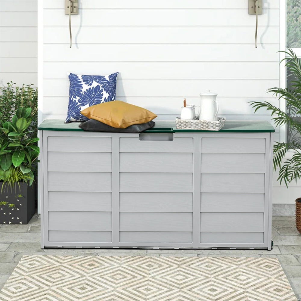 290l Weatherproof Garden Storage Box Outdoor Cabinet With Wheels | Green