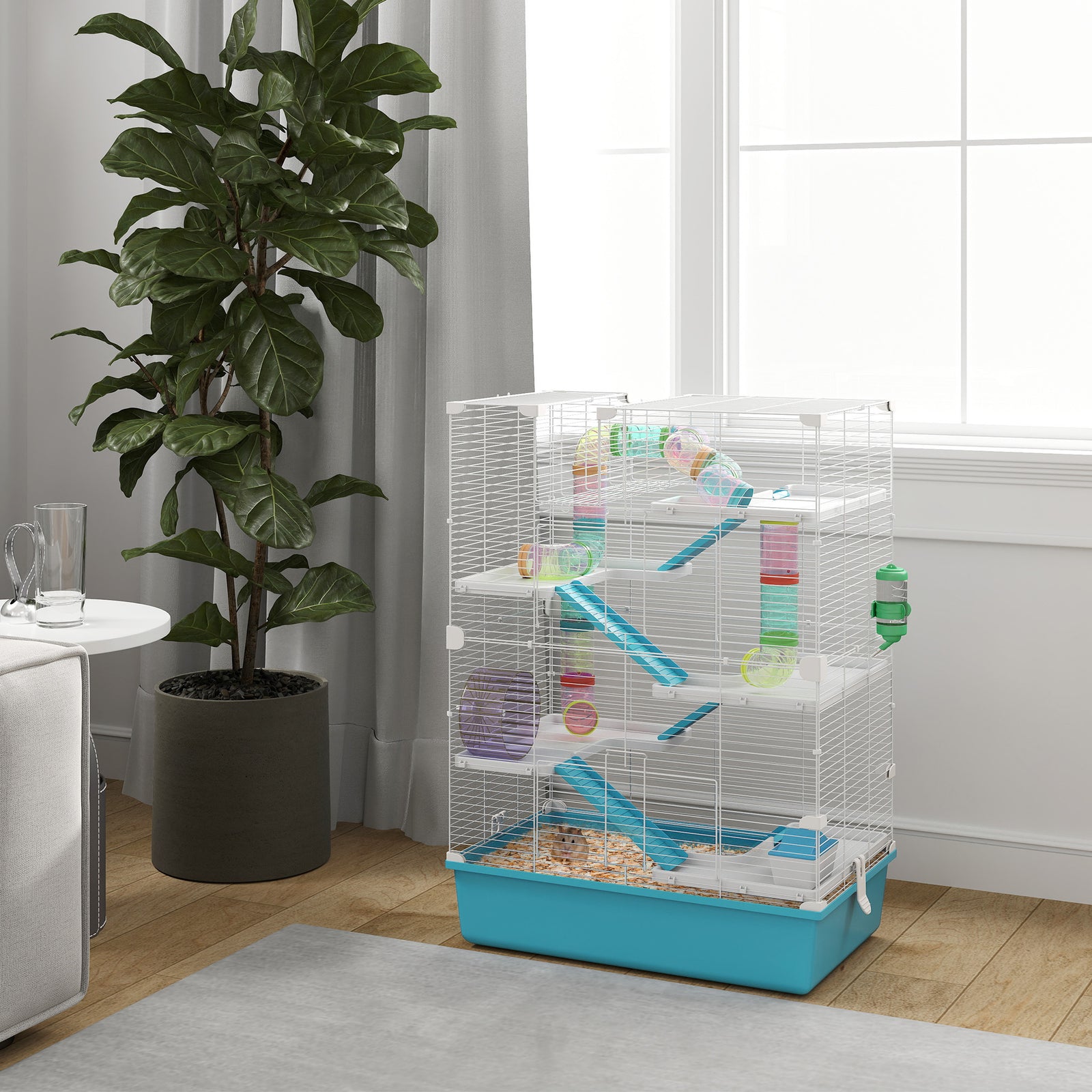 Pawhut 6 Tier Hamster Cage With Twin Tower And Accessories, Light Blue
