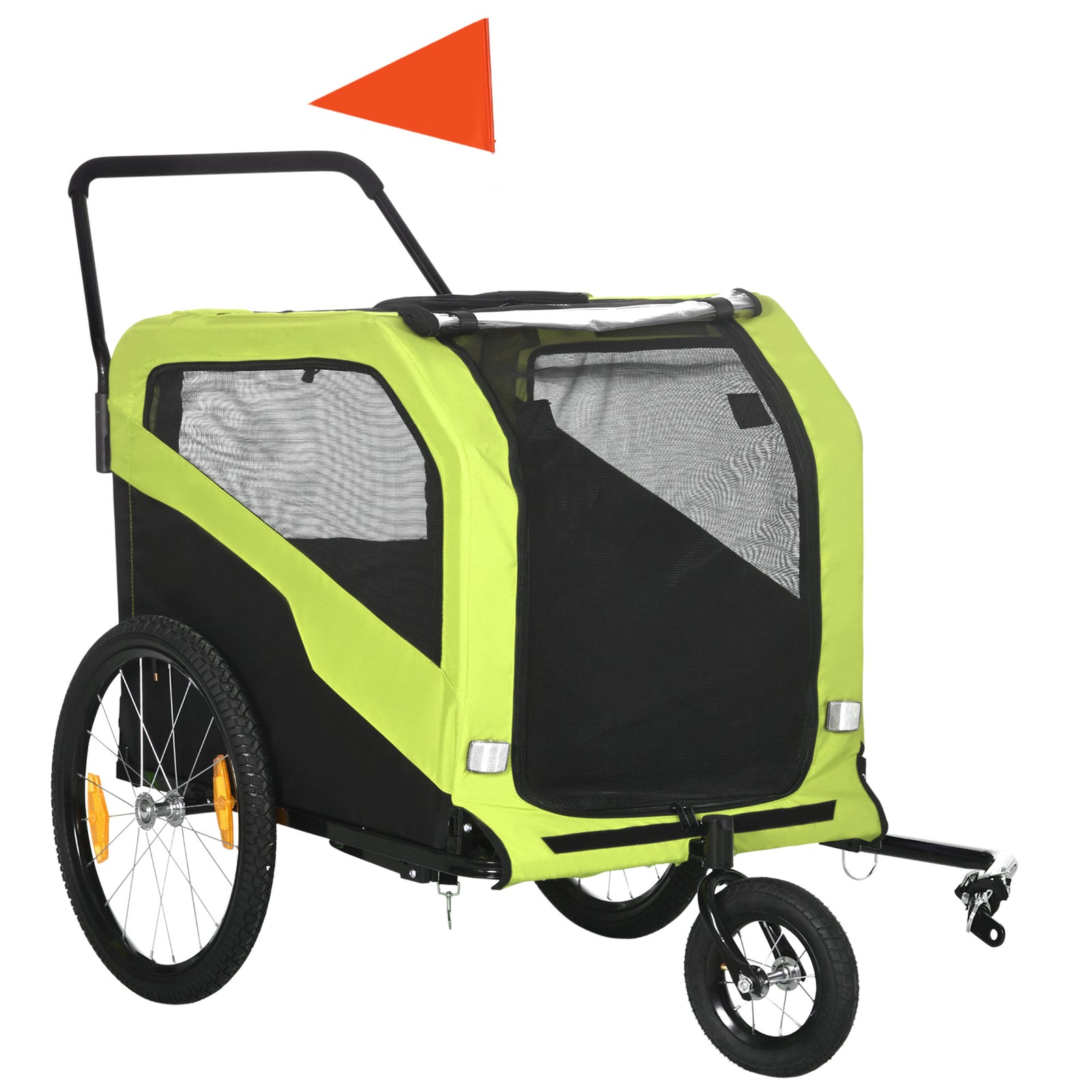 Pawhut 2 In 1 Dog Bike Trailer Pet Stroller For Large Dogs With Hitch | Green
