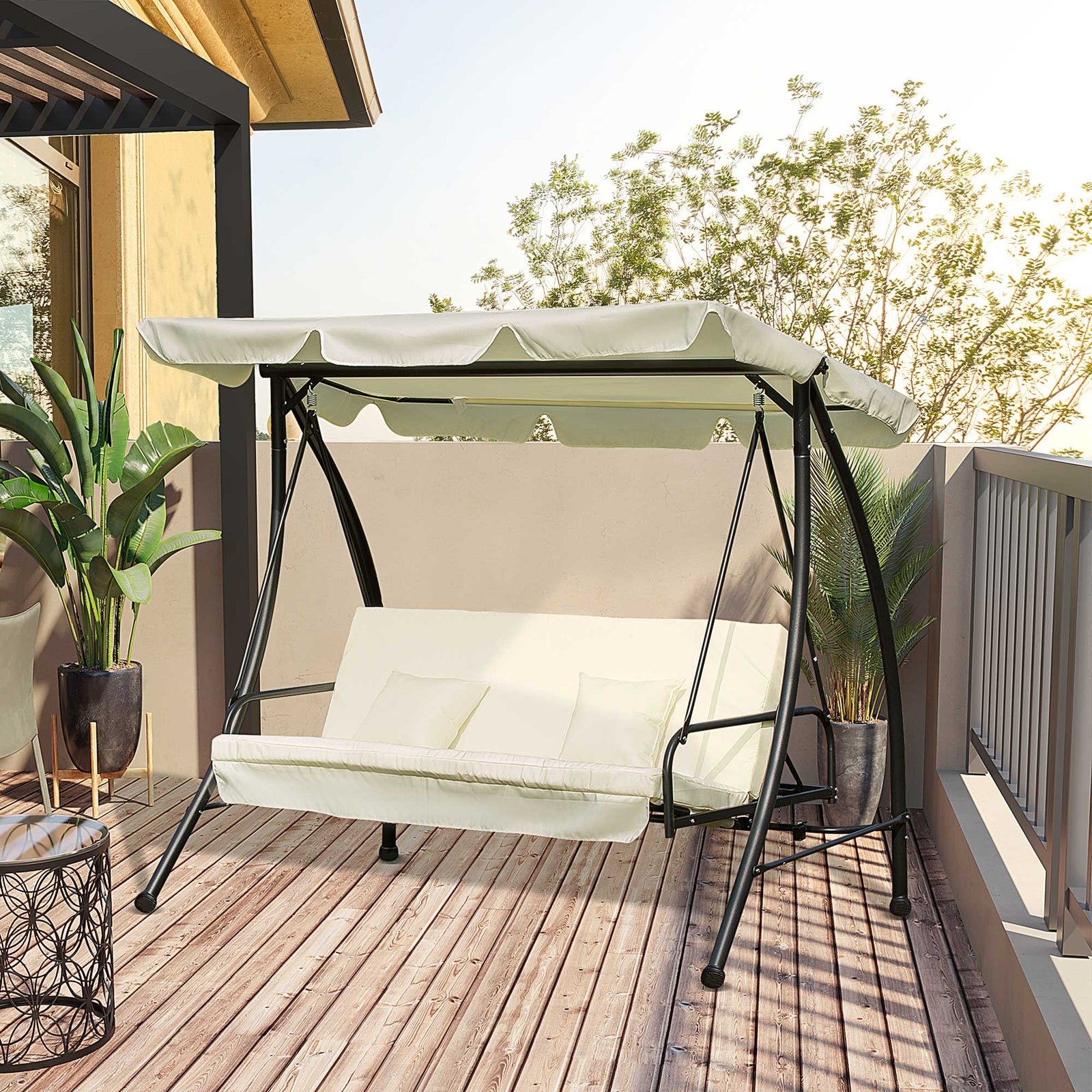 2-in-1 Garden Swing Chair For 3 Person With Tilting Canopy