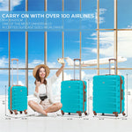 Set Of 3 Hard Shell Suitcase Cabin & Check In Cases With Tsa Lock - Overhead Cabin With Medium & Large Check-in Bag | Set of 3 | Aqua