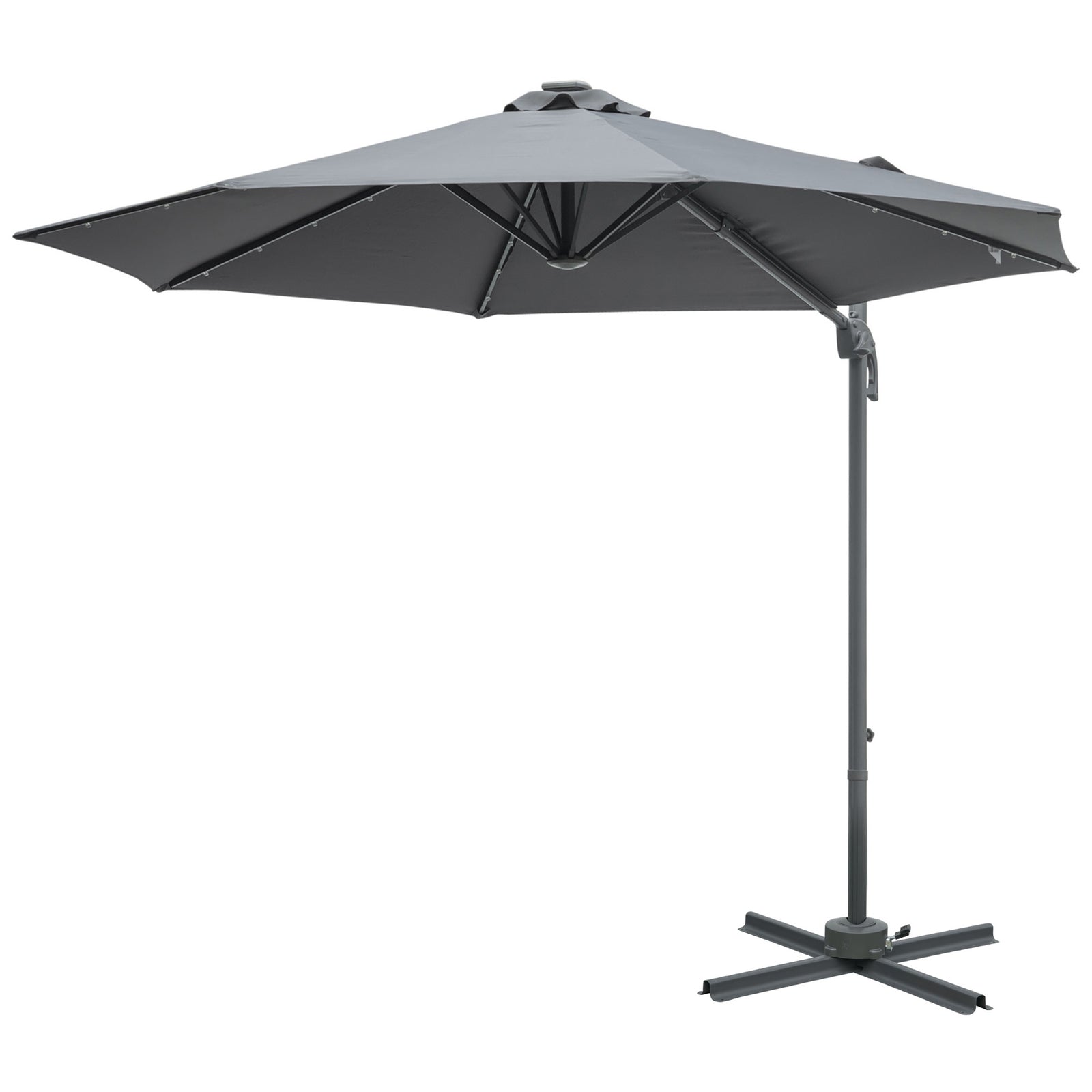 3m Led Cantilever Parasol W/ Solar Lights & Base | Dark Gray