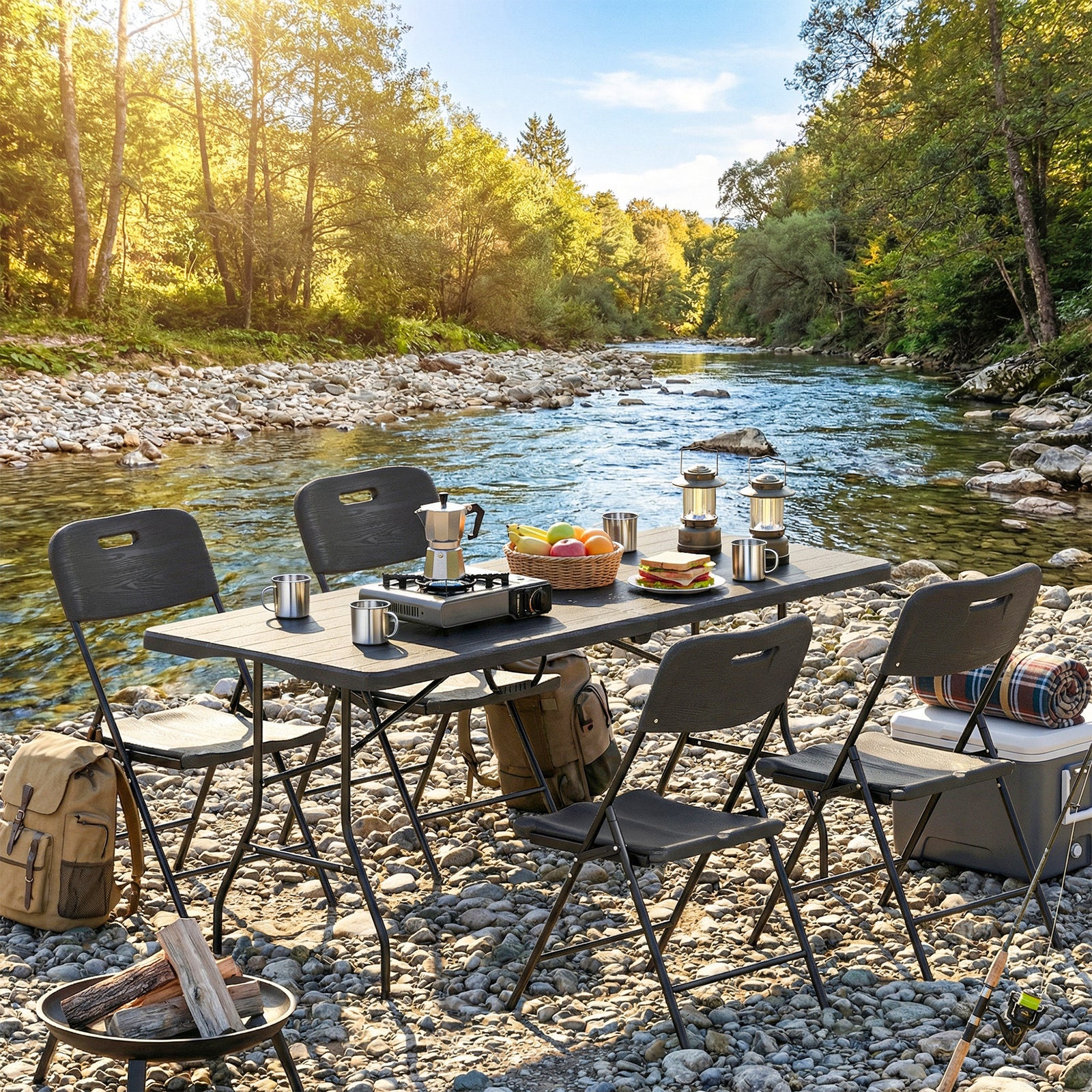 Outsunny 5 Piece 6ft Foldable Table And Chairs, Portable Picnic Table Set