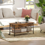 HOMCOM Industrial Lift Top Coffee Table With Storage Shelf Rustic Brown