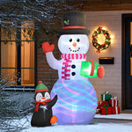 8ft Inflatable Snowman Holding Gift Box With Penguin Led